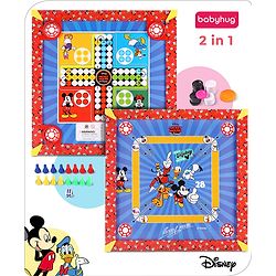 Babyhug Disney 2 in 1  Mickey Theme Carrom Board and Ludo|Multi Game - Family fun|20x20 inch|Carrom,Ludo|Compact for All Ages - Multicolor