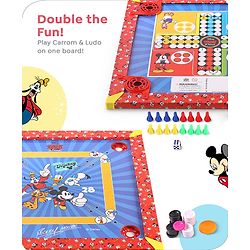 Babyhug Disney 2 in 1  Mickey Theme Carrom Board and Ludo|Multi Game - Family fun|20x20 inch|Carrom,Ludo|Compact for All Ages - Multicolor