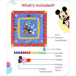 Babyhug Disney 2 in 1  Mickey Theme Carrom Board and Ludo|Multi Game - Family fun|20x20 inch|Carrom,Ludo|Compact for All Ages - Multicolor