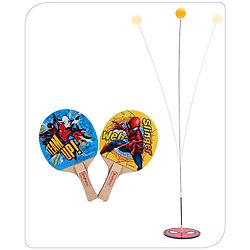 Babyhug Marvel Spiderman Wooden Table Tennis Trainer Toy Ping Pong Paddle Set for Kids|Portable Activity And Exercise Sports Toy with 2 Balls and 2 Wooden Rackets