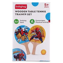 Babyhug Marvel Spiderman Wooden Table Tennis Trainer Toy Ping Pong Paddle Set for Kids|Portable Activity And Exercise Sports Toy with 2 Balls and 2 Wooden Rackets
