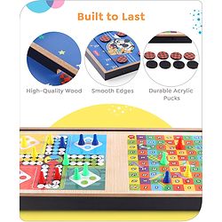 Babyhug Disney Mickey & Friends Theme 3 in 1 Fastest Finger Game |Improves Hand eye Co-ordination| Learning and Educational Toy| Family Board Game with Sling Puck Board,Ludo Snake & Ladder|Indoor Toys & Games for Kids.