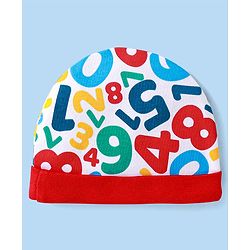 Babyhug Interlock Knit Cap Mittens And Booties Set with Text Prints White - Diameter 12 cm