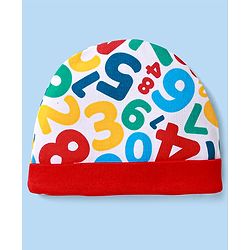 Babyhug Interlock Knit Cap Mittens And Booties Set with Text Prints White - Diameter 12 cm
