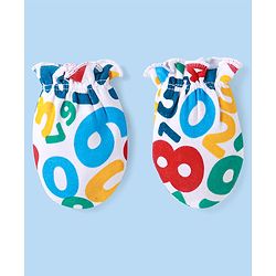 Babyhug Interlock Knit Cap Mittens And Booties Set with Text Prints White - Diameter 12 cm