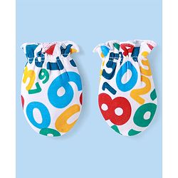 Babyhug Interlock Knit Cap Mittens And Booties Set with Text Prints White - Diameter 12 cm
