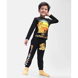 Babyhug Disney Single Jersey Knit Full Sleeves T-Shirt & Lounge Pant Set With Lion King Graphics - Black