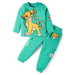 Babyhug Disney Single Jersey Knit Full Sleeves T-Shirt & Lounge Pant Set With Lion King Graphics - Turquoise