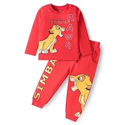 Babyhug Disney Single Jersey Knit Full Sleeves T-Shirt & Lounge Pant Set With Lion King Graphics - Red