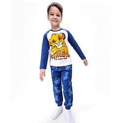 Babyhug Disney Single Jersey Knit Full Raglan Sleeves T-Shirt & Lounge Pant Set With Lion King Graphics - Blue & White