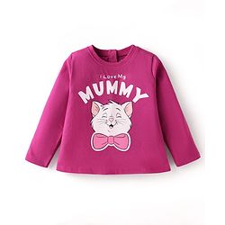 Babyhug Disney Single Jersey Knit Full Sleeves Night Suit with Aristocats Marie Print - Dark Pink
