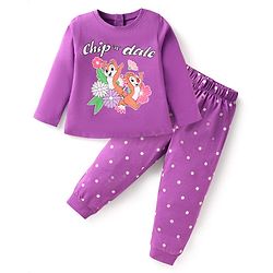 Babyhug Disney Single Jersey Knit Full Sleeves Night Suit with Chip N Dale Print - Purple