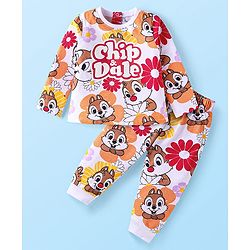 Babyhug Disney Cotton Knit Full Sleeves Night Suit With Chip n Dale Graphics - Light Orange