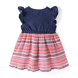 Babyhug Cotton Woven Frill Sleeves Striped Frock With Frill Detailing - Blue & Red