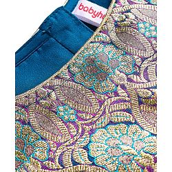 Babyhug Woven Half Puff Sleeves Pattu Pavda Brocade Choli With Lehenga & Dupatta Set & Tassel Detailing - Teal Blue