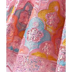 Babyhug Woven Half Puff Sleeves Ethnic Dress With Floral & Sequin Embroidery - Pink