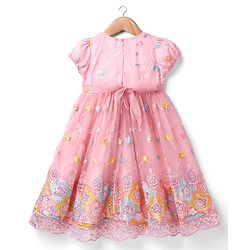 Babyhug Woven Half Puff Sleeves Ethnic Dress With Floral & Sequin Embroidery - Pink