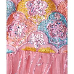 Babyhug Woven Half Puff Sleeves Ethnic Dress With Floral & Sequin Embroidery - Pink