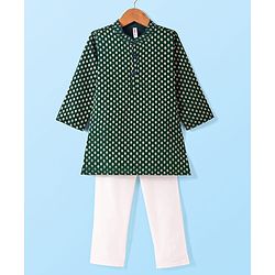Babyhug Woven Full Sleeves Foil Printed Kurta Pajama Set - Dark Green