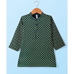 Babyhug Woven Full Sleeves Foil Printed Kurta Pajama Set - Dark Green