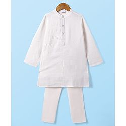 Babyhug Cotton Woven Full Sleeves Solid Self  Embroidered Kurta Pyjama Set - White