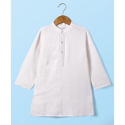 Babyhug Cotton Woven Full Sleeves Solid Self  Embroidered Kurta Pyjama Set - White