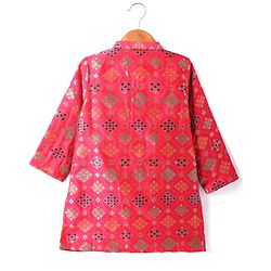 Babyhug Cotton Woven Full Sleeves Kurta Pyjama Set With Hand Block Print - Dark Pink