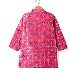 Babyhug Cotton Woven Full Sleeves Front Open Foil Printed Pyjama Kurta Set - Dark Pink