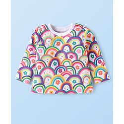 Babyhug Cotton Knit Full Sleeves Night Suit with Floral Print - Yellow Purple & Green