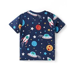 Babyhug Cotton Knit Half Sleeves Night Suit With Space Theme Print - Navy