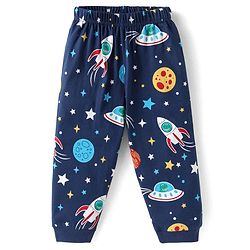 Babyhug Cotton Knit Half Sleeves Night Suit With Space Theme Print - Navy