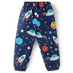 Babyhug Cotton Knit Half Sleeves Night Suit With Space Theme Print - Navy