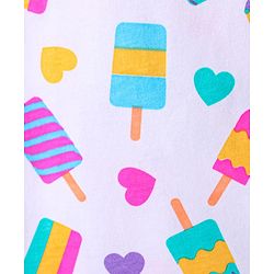 Babyhug Cotton Knit Frill Sleeves Ice Cream Printed Nighty - White