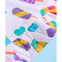 Babyhug Cotton Knit Frill Sleeves Ice Cream Printed Nighty - White