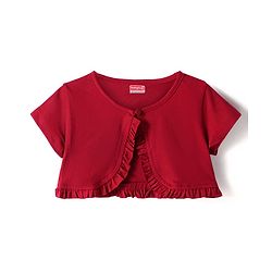 Babyhug Cotton Woven Half Sleeves Shrug with Floral Embroidered Frock - Red & Blue