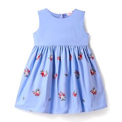 Babyhug Cotton Woven Half Sleeves Shrug with Floral Embroidered Frock - Red & Blue