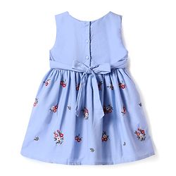 Babyhug Cotton Woven Half Sleeves Shrug with Floral Embroidered Frock - Red & Blue