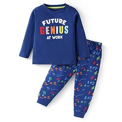 Babyhug Cotton Knit Full Sleeves Text Printed Night Suit - Blue