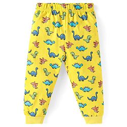 Babyhug Cotton Knit Full Sleeves Night Suit With Dino Print - Yellow