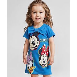 Babyhug Disney Cotton Knit Half Sleeves Dress with Minnie Mouse Graphics & Collar Detailing - Blue