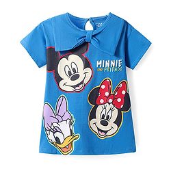 Babyhug Disney Cotton Knit Half Sleeves Dress with Minnie Mouse Graphics & Collar Detailing - Blue
