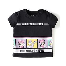 Babyhug Disney Cotton Knit Half Sleeves T-Shirt & Shorts Set With Minnie & Friends Graphics - Black