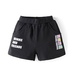 Babyhug Disney Cotton Knit Half Sleeves T-Shirt & Shorts Set With Minnie & Friends Graphics - Black