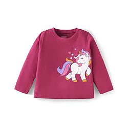 Babyhug Cotton Knit Full Sleeves Night Suit with Unicorn & Heart Print - Dark Pink