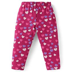 Babyhug Cotton Knit Full Sleeves Night Suit with Unicorn & Heart Print - Dark Pink
