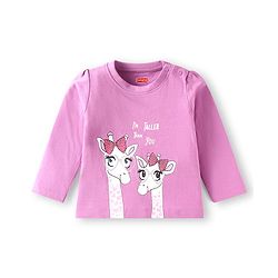 Babyhug Cotton Knit Full Sleeves Night Suit with Giraffe & Heart Print - Lilac