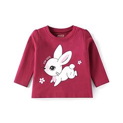 Babyhug Cotton Woven Full Sleeves Floral & Bunny Printed Night Suit - Wine