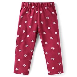 Babyhug Cotton Woven Full Sleeves Floral & Bunny Printed Night Suit - Wine
