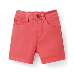Babyhug Washed Denim Mid Thigh Shorts With Stretch - Coral