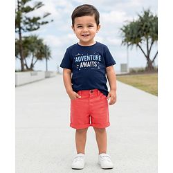 Babyhug Washed Denim Mid Thigh Shorts With Stretch - Coral